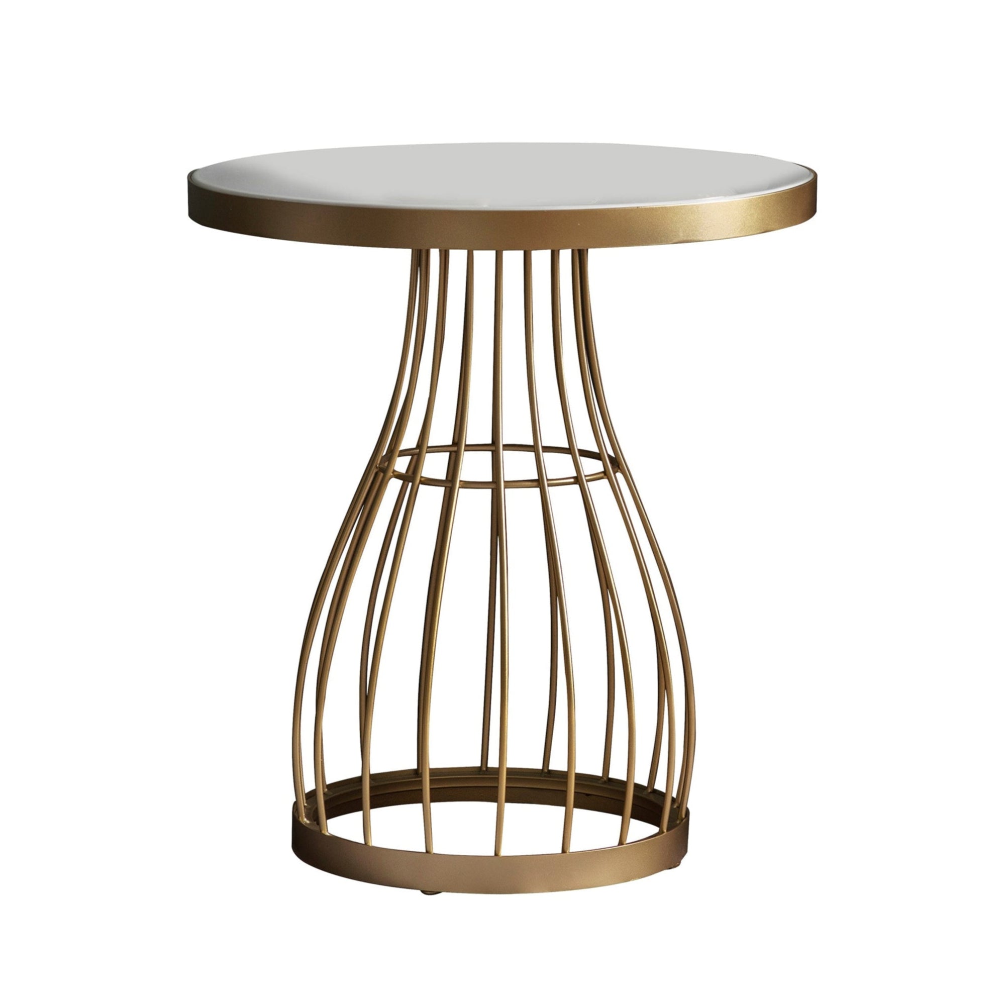 Palmera Champagne Gold & White Marble Round Side Table